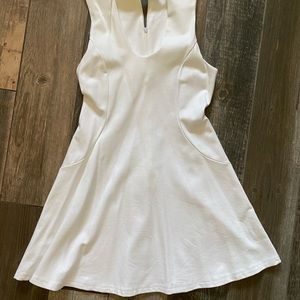 white sleeveless midi dress